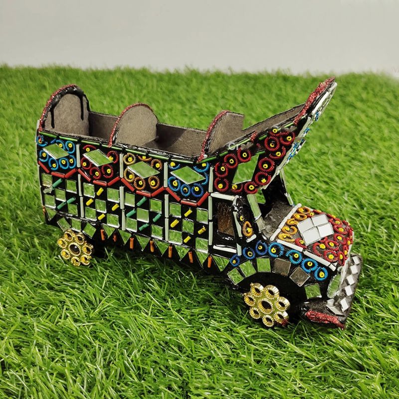 Handcrafted Mirror-Work Miniature Truck Art Decor