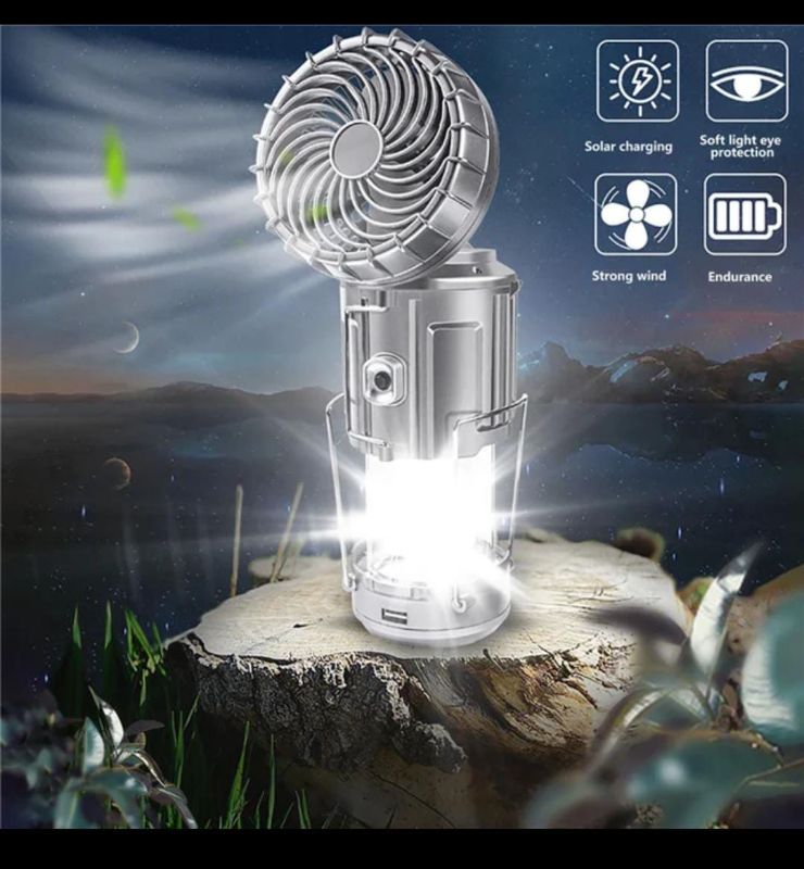 6 in 1 Solar Outdoor LED Camping Lantern With Fan