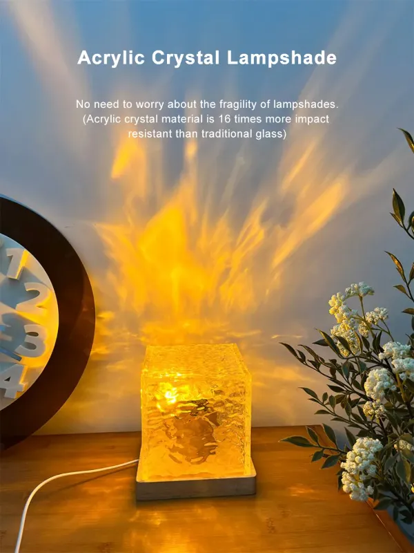 Rotating Water Ripple 3 Colors Flame Crystal Light with Remote & USB Cable