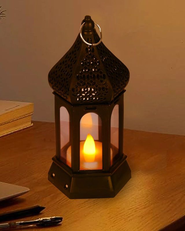 Antique Black Candle Lamp | Retro Hexagonal LED Wind Lamp