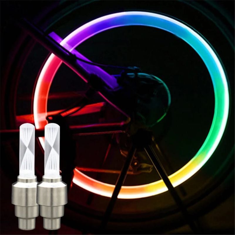 Multicolor LED Tire Valve Cap Lights for Car, Bike & Bicycle