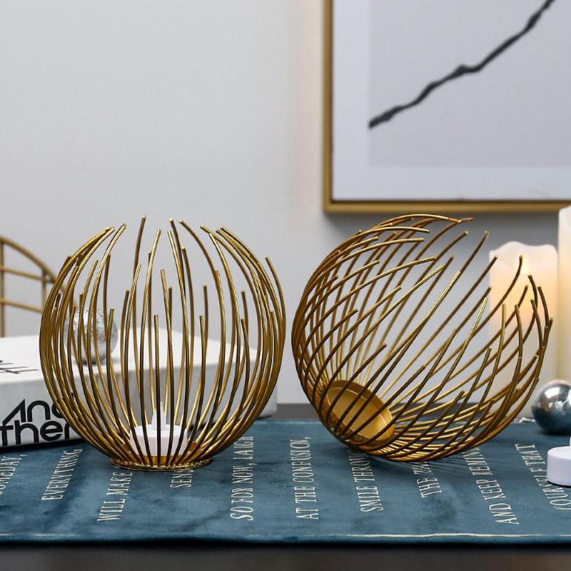 Golden Pearl Metal Candle Stand – Luxurious Geometric Home Décor