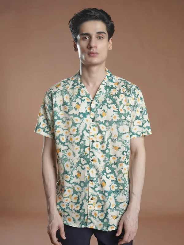 White & Cream Printed Resort Collar Shirt (CSP-335)
