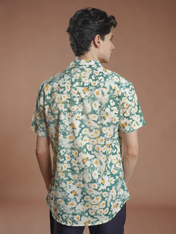 White & Cream Printed Resort Collar Shirt (CSP-335)