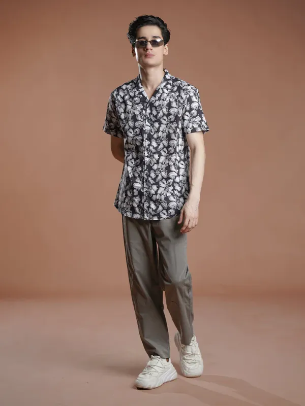 Black Printed Resort Collar Shirt (CSP-317)