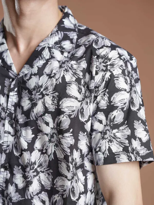 Black Printed Resort Collar Shirt (CSP-317)