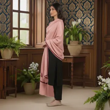 Kashmir Heritage Embroidered Pashmina Shawl - Pink