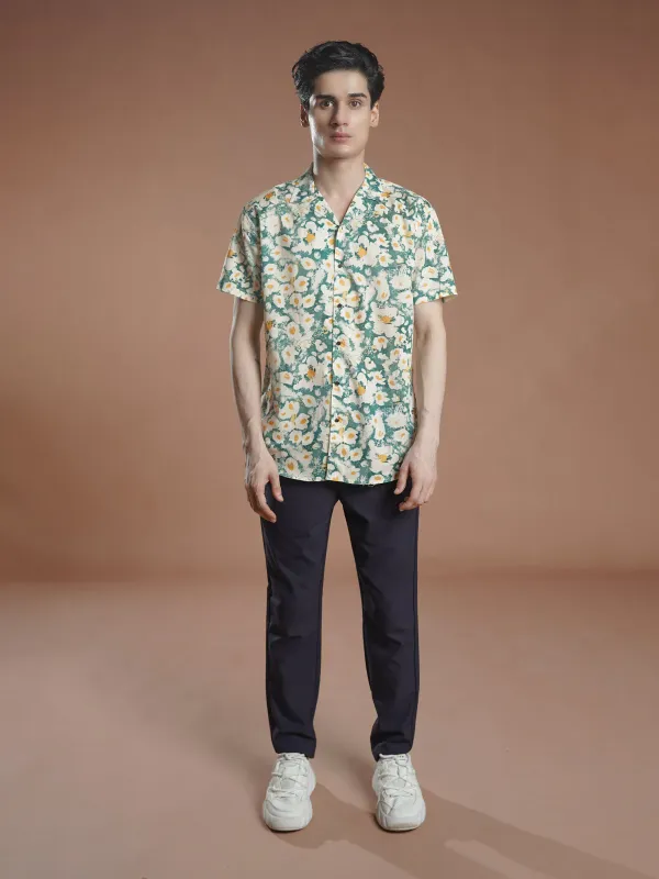 White & Cream Printed Resort Collar Shirt (CSP-335)