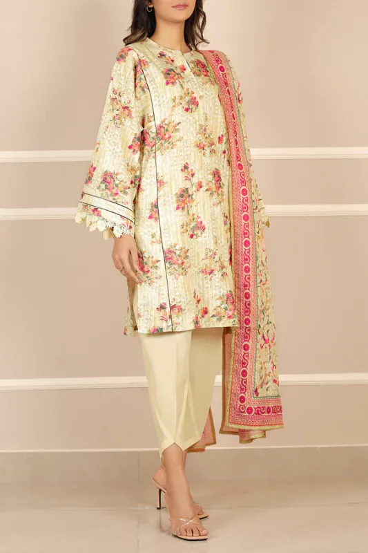 Unstitched Printed Lawn 3 piece suit 2