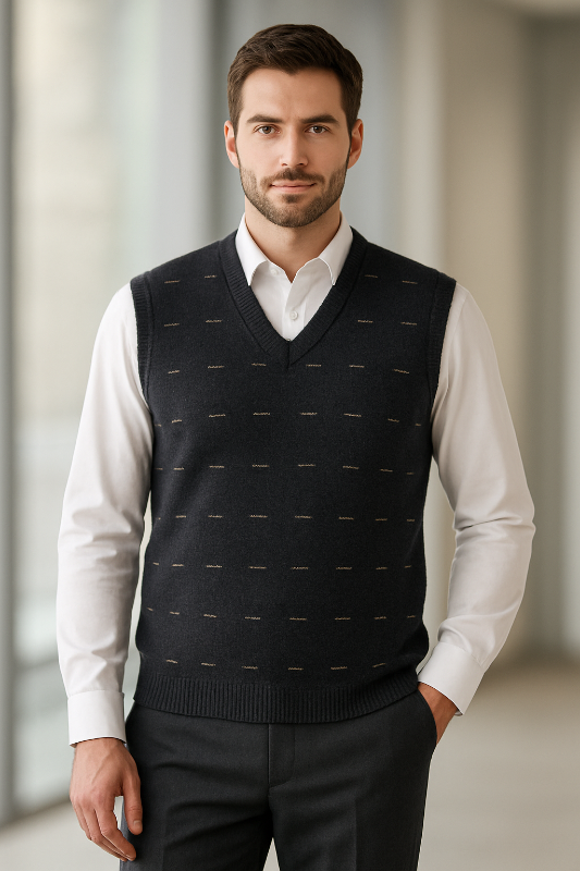 Pure Crystal Shinning Wool Winter SleeveLess Sweater For Men Black Dots