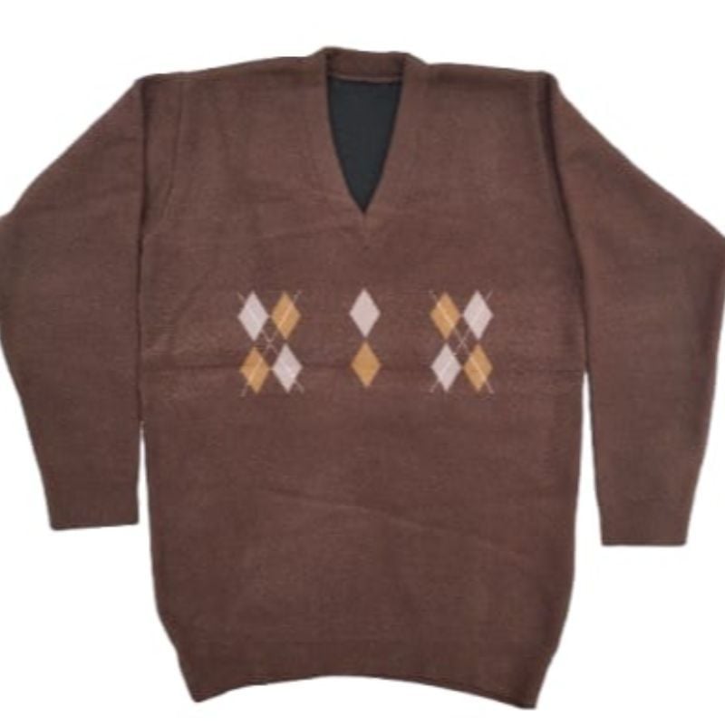 Pure Crystal Wool Winter Full Sleeve Sweater For Men Dark Brown