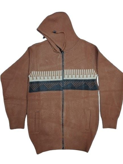 Pure Crystal Shinning Wool Winter Full Sleeve Hoddie For Men Brown Zip