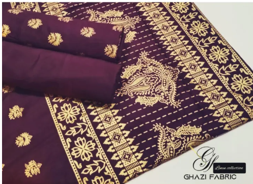 Ghazi fabric Unstitched Linen 3 piece suit for women