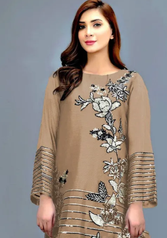 Sunaina Textile Orange Katan Silk 3 Piece Unstitched Fabric for Women/Girls