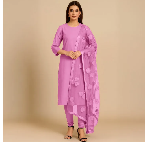 Rubika Fashion Most Hit Unstitched 3 Piece Collection Katan Silk Plain Shirt & Trouser With Net Dupatta For Women-NP24