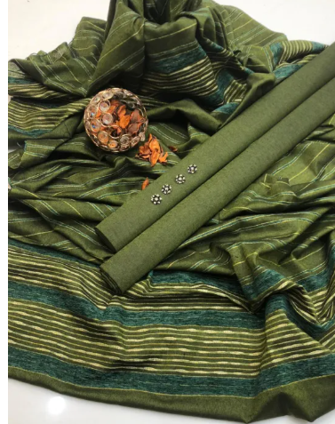 3 Piece Collection Katan Silk Plain Shirt & Trouser With Net Dupatta For Women