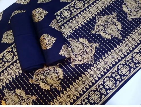 Ghazi fabric Unstitched Linen 3 piece suit for women Gold printed for women