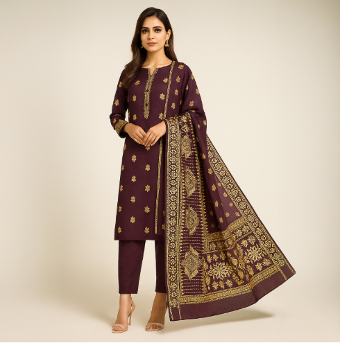 Ghazi fabric Unstitched Linen 3 piece suit for women