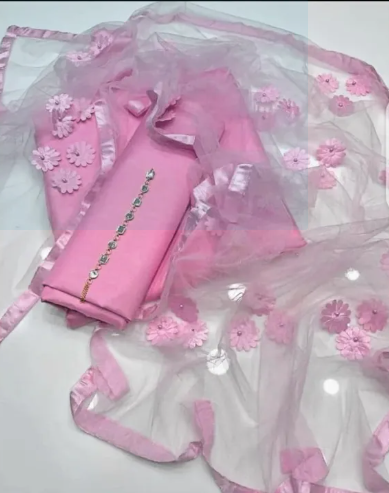 Rubika Fashion Most Hit Unstitched 3 Piece Collection Katan Silk Plain Shirt & Trouser With Net Dupatta For Women-NP24