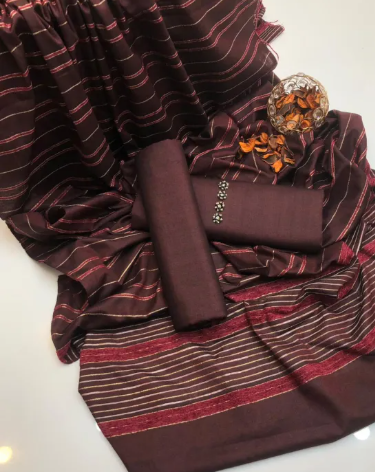 3 Piece Collection Katan Silk Plain Shirt & Trouser With Net Dupatta For Women