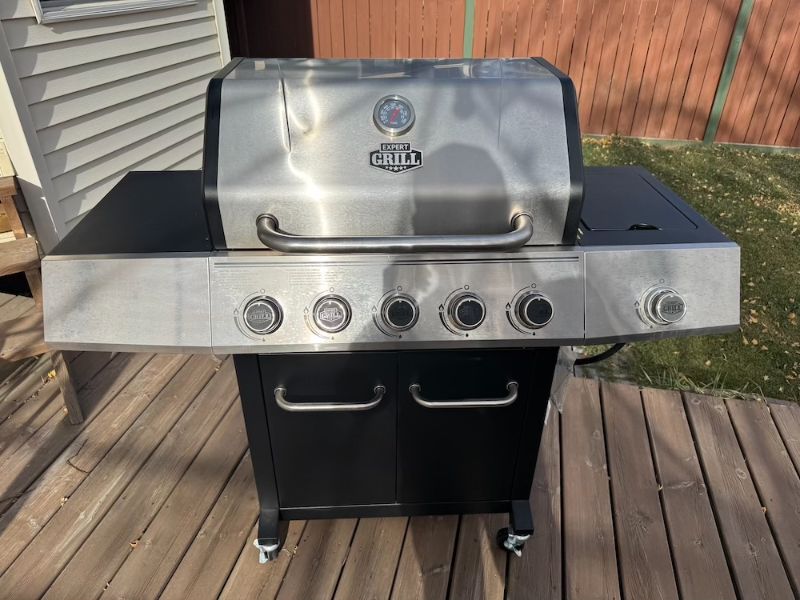Expert Grill 5-Burner Propane Gas Grill with Side Burner, Tools, Cover & Tank (Like New)