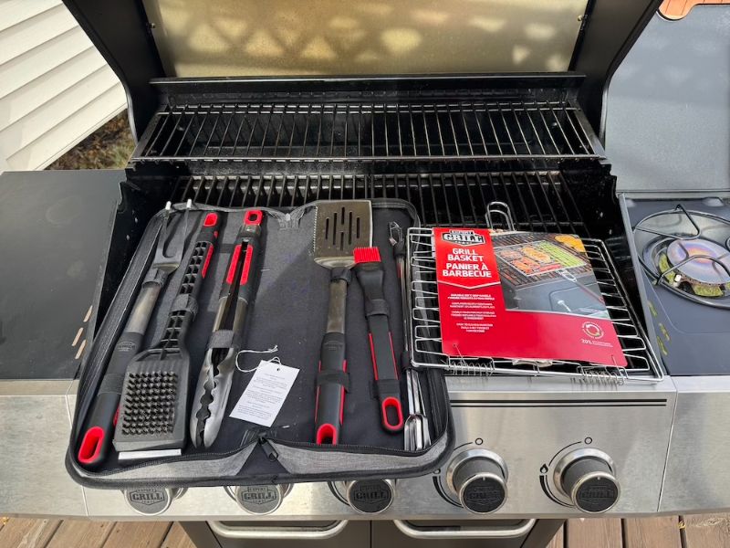 Expert Grill 5-Burner Propane Gas Grill with Side Burner, Tools, Cover & Tank (Like New)