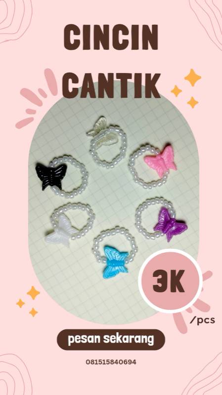 Ring Beads Manik Putih Butterflay