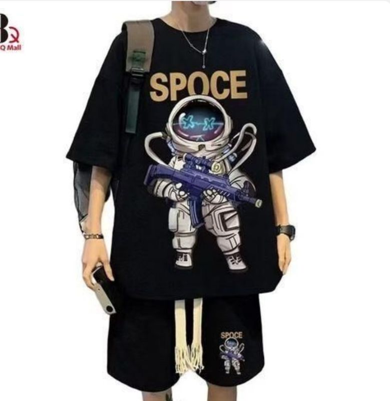 A D Fashion Style 2pcs T-Shirt + Short à Manches Courtes Pour Hommes - Ensemble Athleisure - Noir