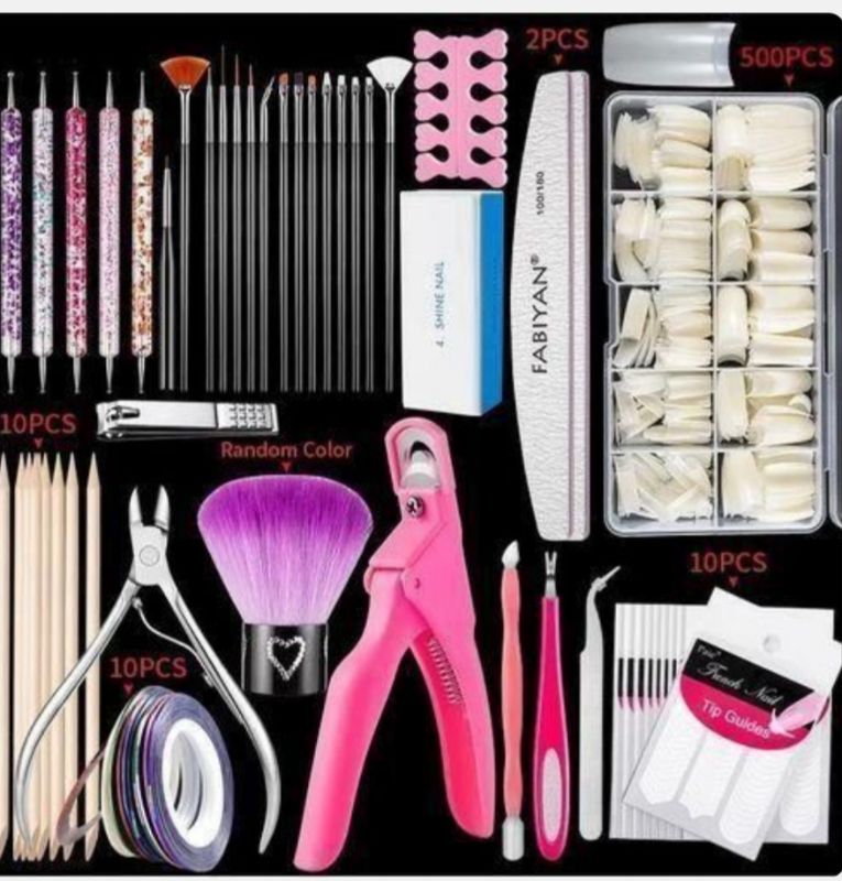 500PCS Coffret de faux ongles français avec pinceaux nail art