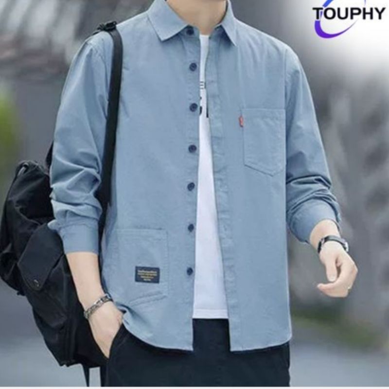 TOUPHY Chemise Fine à Manches Longues En Denim Pour Homme - Bleu