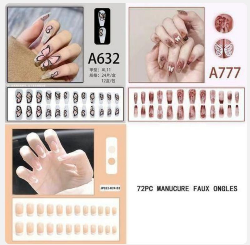 72 ongles avec colle, autocollants pour ongles mats, ongles longs, soin des ongles français
