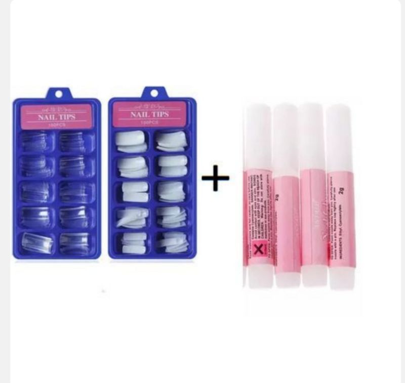 KIT 200 Pièces Faux Ongles Ballerines +4 Tubes Colles