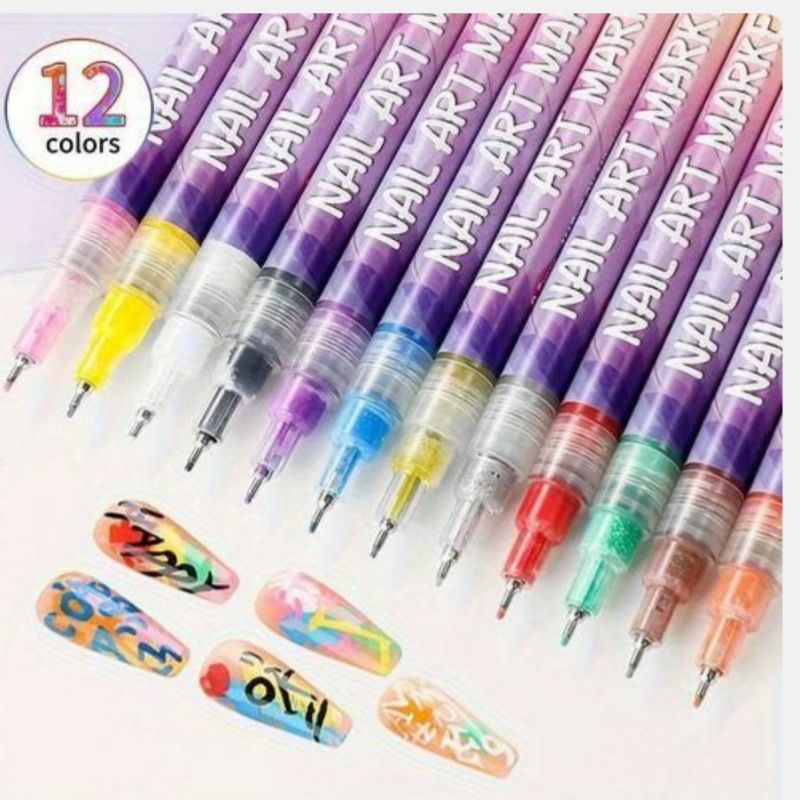 12 Pièces Ensemble De Stylos Graffiti Nail Art DIY, Stylo De Peinture Acrylique 12 Couleurs