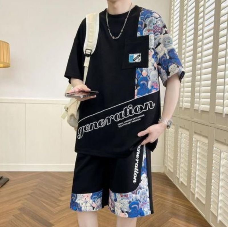 Gukbis 2Pcs T-Shirt Manches Courtes + Short Pour Homme, Ensemble Sportswear Homme - Noir