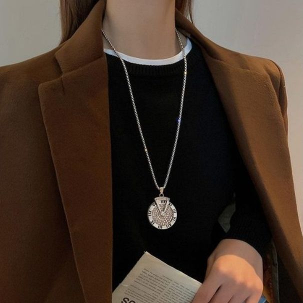 Chaîne de pull à chiffres romains vient en mouvement collier long hommes hip-hop Pendentif tournant polyvalent