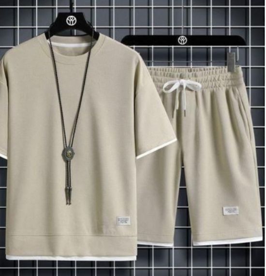 GALUIN Ensemble T-shirt Waffle et short - kaki