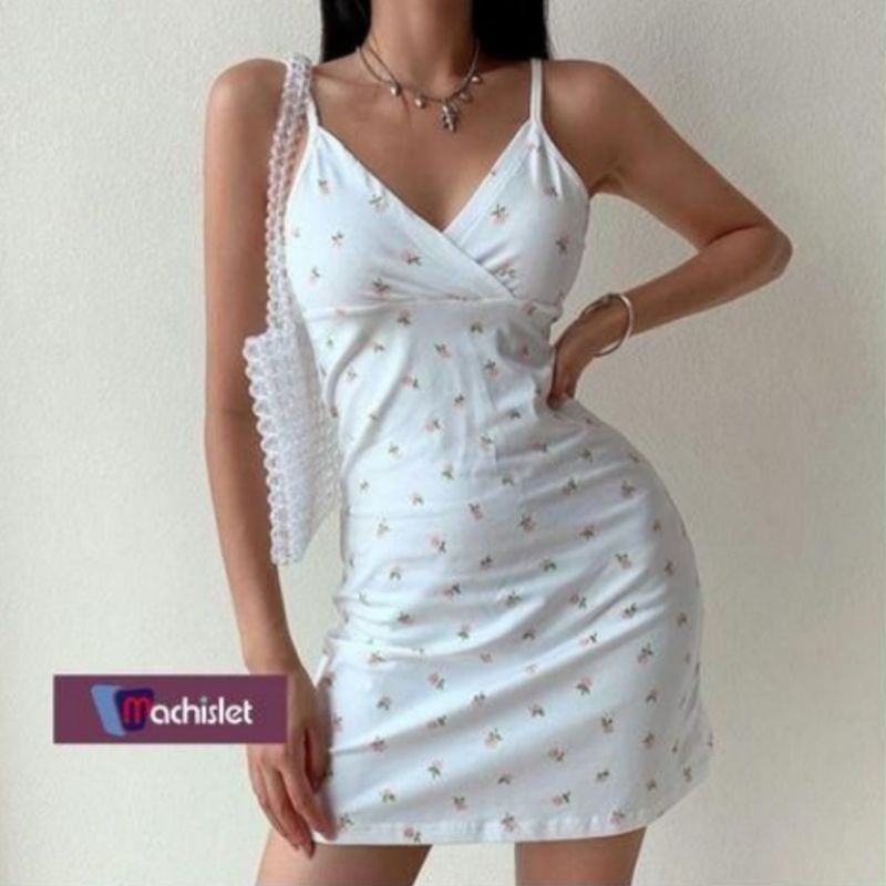 Machislet Robe de plage décontractée florale à col en V pour femme Machislet - blanche