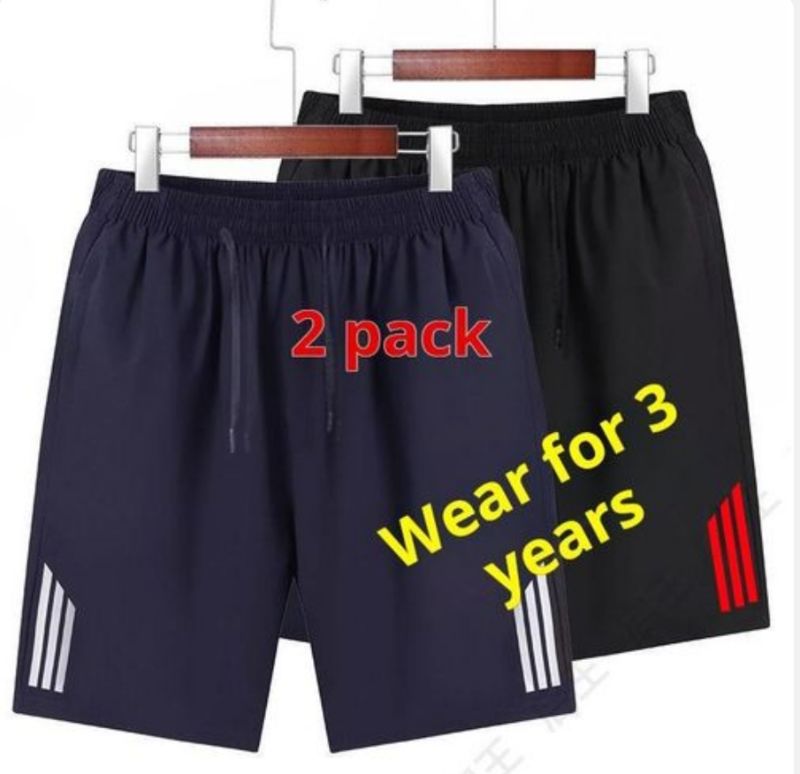 Unisex Athletic Shorts, Navy & Black. Elastic waist for comfort, striped sides for style. Durable, breathable fabric, perfect for sports like jogging and daily wear. Long -lasting, easy to m