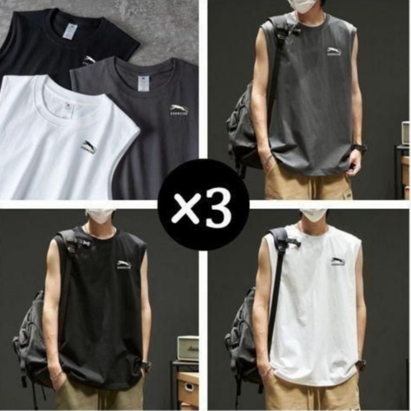 Dou-color T-shirt camisole d'été sans manches 3-en-1 (noir+gris+blanc