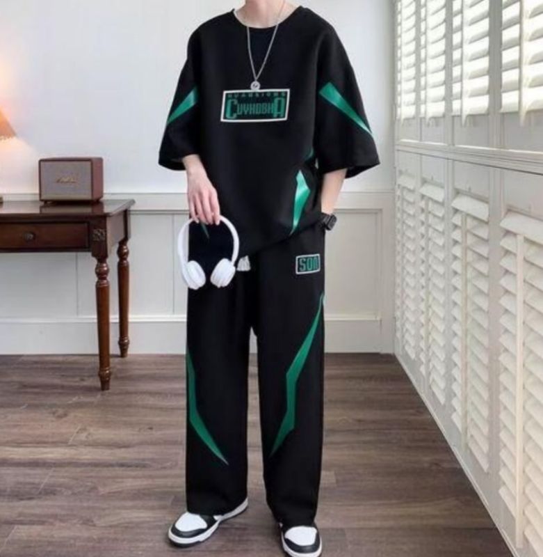 Homme Manches Courtes, T-shirt + Pantalon, Ensemble Sportswear - L-3XL - Noir