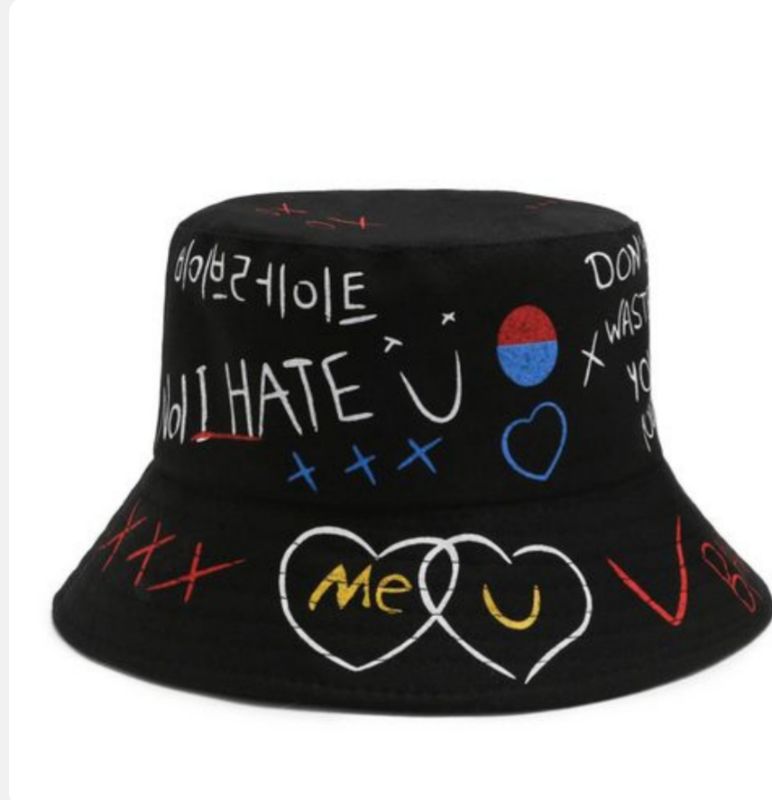 Été Coton Seau Chapeau Patchwork Graffiti Extérieur Hip Hop Pliable 01