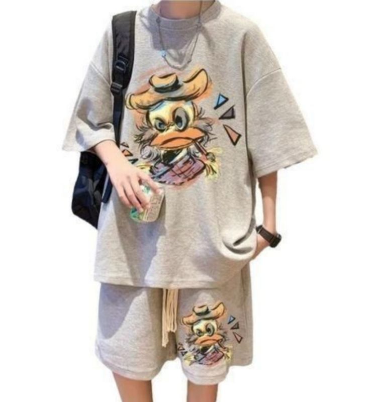 Short + T-shirt Pour Homme-Gris