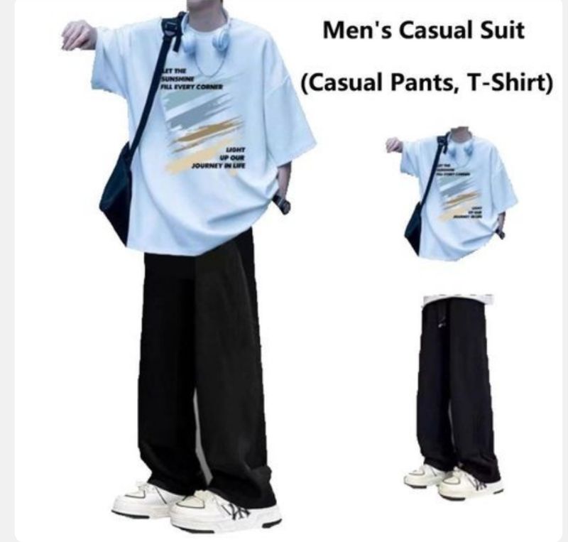 pour hommes (pantalon décontracté, t-shirt)-Noir, Blanc