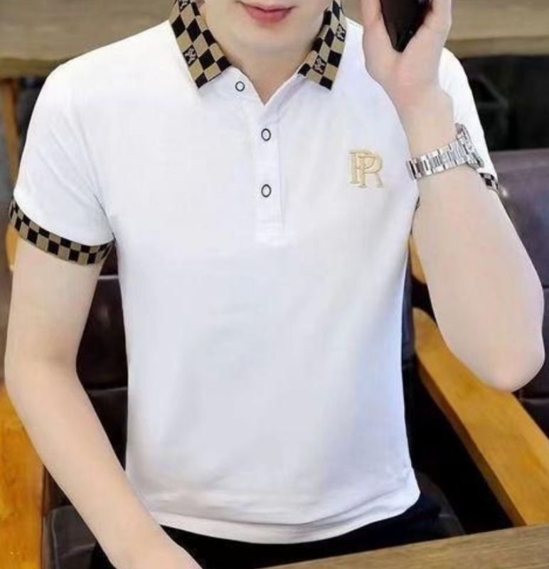 Dou-color Polo brodé décontracté pour hommes - Blanc