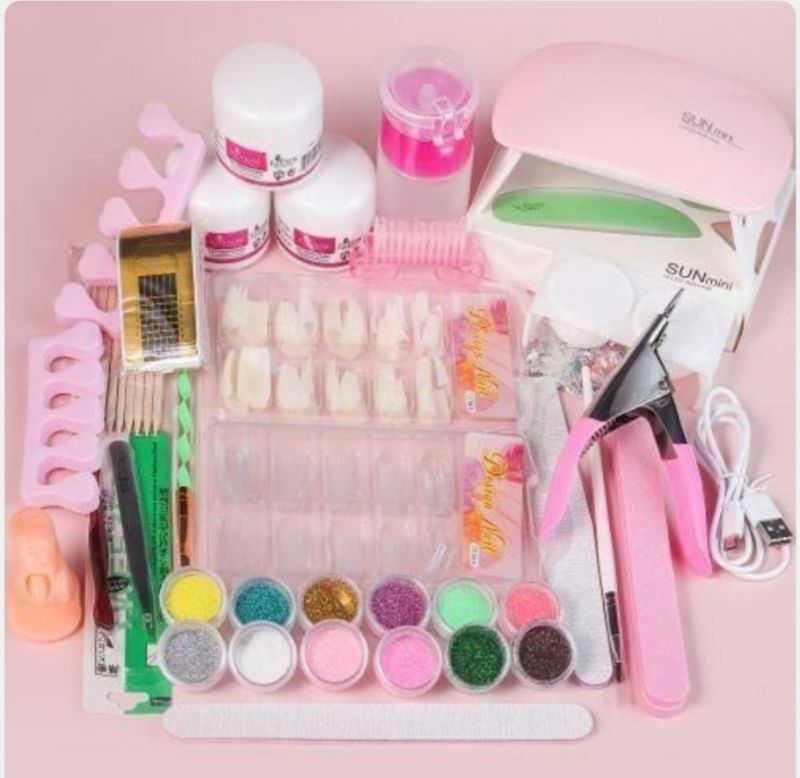 ARHANORY Outils Nail Art Acrylique Poudre Acrylique Paillettes Brillantes Lime à Ongles Séchoirs Kit de Gel à Ongles