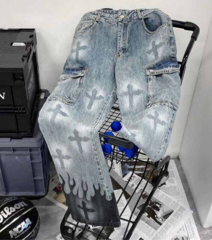 Jean ample bleu clair pour homme, style vintage urbain