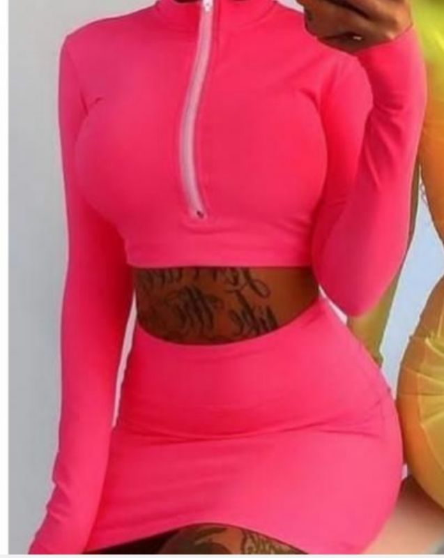 Ensemble Haut Court Jupe Tenue Deux Pièces Moulante - Rose