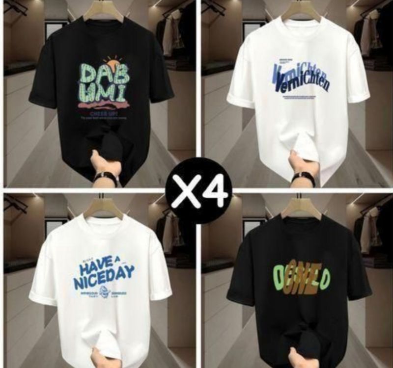 Dou-color T-shirt de mode masculine à manches courtes 4-en-1 - Noir et Blanc