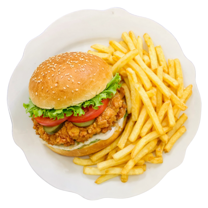 CHICKEN BURGER WITH FRIES