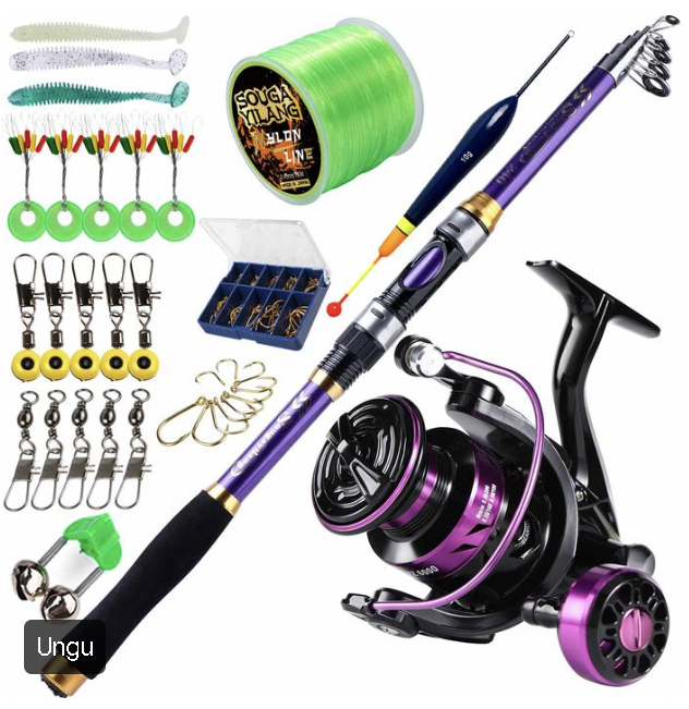 Fishing Set Peralatan Memancing, Joran Pancing Teleskopik Serat Kaca 4 Warna 1,8M-3,3M dengan 4 Gaya Reel Pancing Berputar